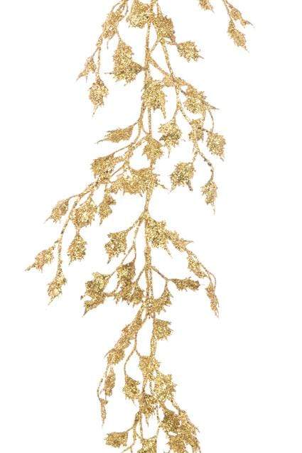 Floral Silk Christmas Garlands Glittered Holly Christmas Garland 6ft (180cm) Gold Or Silver